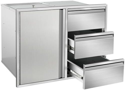 Outdoor Kitchen Door Drawer Combo Cabinet 28"x22"x19.5" Left Access Door Combo Cabinet & Built-in Triple Drawers for Patio Grill Station & Outdoor Kitchen Island (Drawer and Left Door Combo) by Unknown
