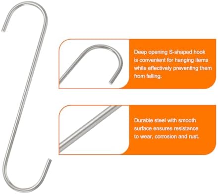 HARFINGTON 4pcs Long S Hooks 8 Inch Extra Long Metal S-Shaped Hanging Hooks High Manganese Steel S Hanger Storage Organizing Tool for Kitchen Garden Bathroom Garage Closet, Silver - Image 4