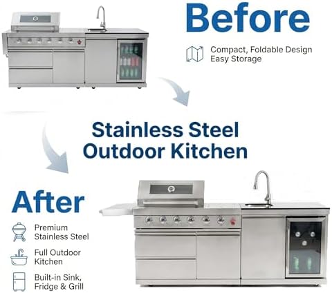 84" Outdoor Kitchen Island with 6-Burner Propane/Natural Gas Grill, Deluxe SS304 Stainless Steel BBQ Grill Station with Sink, Beverage Refrigerator, Granite Countertop & Rotisserie Kit, 75,300 BTU - Image 6