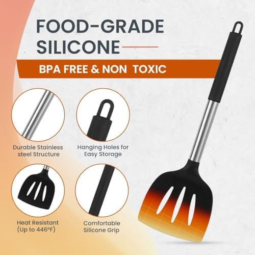 40PCs Silicone Cooking Utensils Set 446℉ Heat Resistance, RFAQK BPA Free Kitchen Utensils Set for Nonstick Cookware, Gadgets includes Can Opener, Potato Smasher,Peeler,Tongs,Spatula Set,Pizza Cutter - Image 5