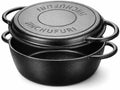 3.5QT Cast Iron Dutch Oven with Skillet Lid, 2-in-1 Cookware Set by JINCHUFURI
