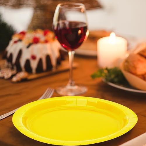 50 Count Yellow Plates 9" Round Heavy-duty Paper Yellow Party Decorations - Image 4