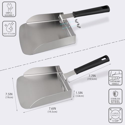 Griddle Spatula, Large Griddle Scoop, Stainless Steel, 7.6" x 7.6" - Image 3