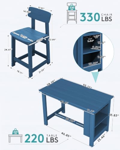 SERWALL 3-Piece Outdoor HDPE Counter-Height Bar Set with 2 Stools, Blue - Image 2
