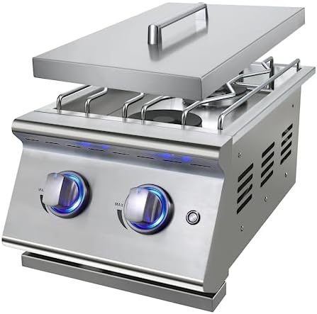 Double Grilling Side Burners for Outdoor Kitchen, 2 * 15,000BTU Liquid Propane Burners, Duty Heavy 304 Stainless Steel, Built-in Side Burner for BBQ Island Grill, with Natural Gas Kit by Livory