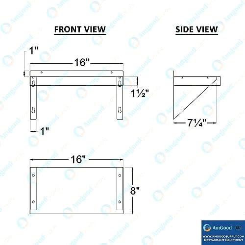 AmGood 08" Width x 16" Length | Stainless Steel Wall Shelf | Turned-Down Edge | Metal Shelving | Heavy Duty | Commercial Grade | Wall Mount | NSF Certified - Image 5