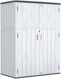 ZZM 57 Cu.ft Outdoor Storage Shed with Floor HDPE Double-Wall Resin Sheds Outdoor Storage, Lockable Weatherproof Storage Cabinet Fit for Garden Tools, Garage can, Bike, Patio Furniture, Grey by ZZM