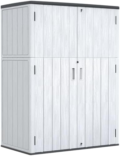 ZZM 57 Cu.ft Outdoor Storage Shed with Floor HDPE Double-Wall Resin Sheds Outdoor Storage, Lockable Weatherproof Storage Cabinet Fit for Garden Tools, Garage can, Bike, Patio Furniture, Grey by ZZM