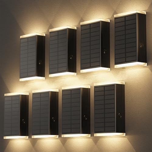 Solar Wall Light Outdoor , 3000/4000/6000K 3 Modes Dusk to Dawn Lighting Wall Sconce IP67 Waterproof Up and Down Solar Lights Outdoor Front Door Light for House, Garage, Porch, Doorway,Fence (8PACK) by UGDLUCK