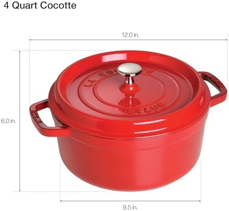 STAUB Cast Iron Dutch Oven 4-qt Round Cocotte, Made in France, Serves 3-4, Cherry - Image 3