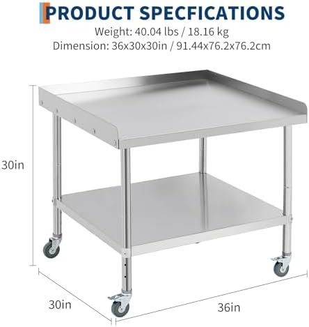 Stainless Steel Equipment Stand, Prep Table Metal Table w/Wheel - Image 2