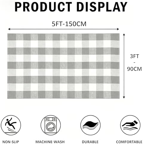SEEKSEE Buffalo Plaid Outdoor Rug 3' x 5' Gray and White Front Door Mat, Layering Rug for Porch, Washable Doormat, Front Porch Rug for Outdoor Entrance Entryway Patio Porch Decor - Image 2