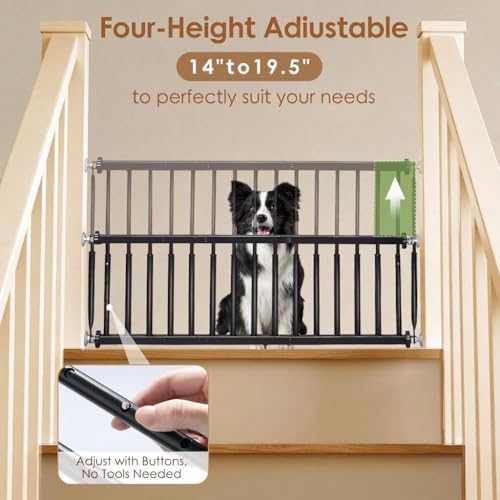 14''-19.5'' Height Adjustable Dog Gate, Extra Wide 18.1"-46" All Metal Short Dog Gate to Step Over, Pressure Mount Small Pet Puppy Gate for Stairs & Doorways(Black) - Image 2