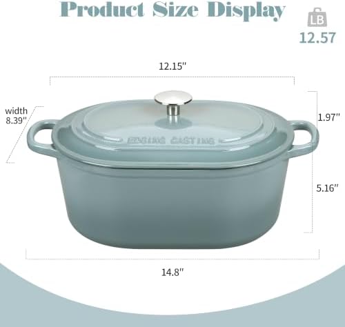 EDGING CASTING Enameled Cast Iron Oval Dutch Oven, 6QT, Seasalt - Image 2
