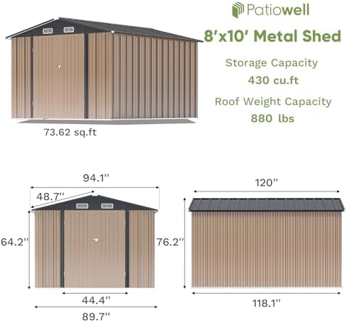 Patiowell 8x10 FT Outdoor Storage Shed, Brown - Image 5