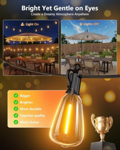 Brightown 108FT Solar String Lights Outdoor, 50+2 Shatterproof LED Lights - Image 4