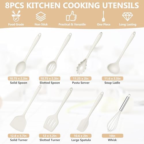TeamFar Silicone Cooking Utensils Set, 8 PCS Kitchen Utensils Set, White - Image 2