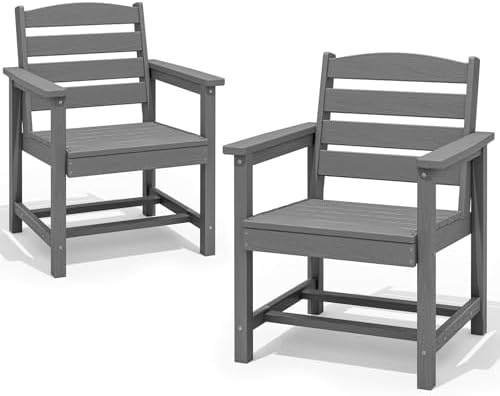 SERWALL Patio Dining Chair Set of 2,All Weather HDPE Dining Chair, Gray by SERWALL