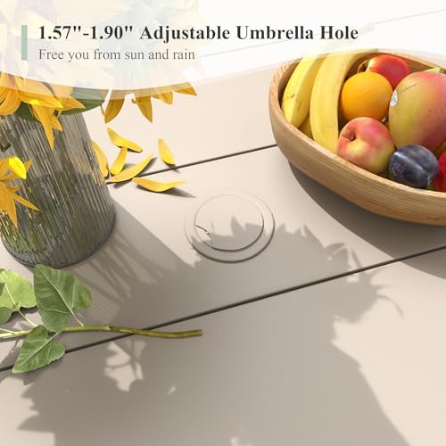 Outdoor Dining Table for 8, 60" Round Outdoor Table with Adjustable Umbrella Hole, All-Weather Metal Patio Dining Table for Lawn Garden Backyard Deck, Sandshell - Image 3