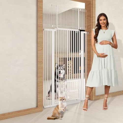 71" Extra Tall Cat Gate 29.5-40.6 Wide Pet gate for Doorway Pet Gate with Cat Doors NO Drilling Pressure Mount Kit for Cats and Dogs Indoor Doorways liveing Room Bedroom-White - Image 3