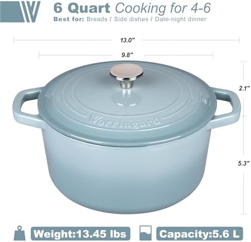 VORRINGARD Enameled Cast Iron Dutch Oven Pot with Lid, for Bread Baking, Round Bread Oven- include Sourdough Bread Baking Supplies Set, 6QT, Sea Salt - Image 2