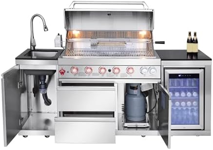 82.5'' All-In-One Outdoor Kitchen Island, 6 Burners, 83500 BTU, Silver - Image 5