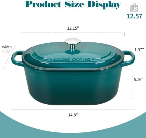 EDGING CASTING Enameled Cast Iron Oval Dutch Oven, 6QT, Darkcyan - Image 2