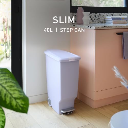 simplehuman Slim Step Can, 40L / 10.6 Gallon Space-Efficient Kitchen Trash Can, Studio Edition, Pet-Proof Slide Lock, 150,000-Step Pedal, Wheels, Lilac Plastic - Image 2
