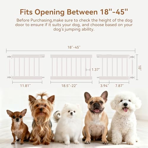 Fldofaves Dog Gate - 18"-45" Adjustable Extra Wide Metal Baby Gate to Step Over, 10" Tall Small Pet Gate with 3 Extension Kits, Pressure Mounted for Doorways & Stairs - Image 2