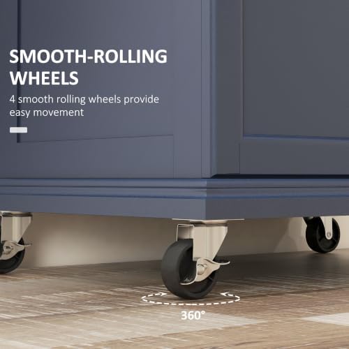 HOMCOM Kitchen Island on Wheels with Stainless Steel Countertop Deep Blue - Image 5