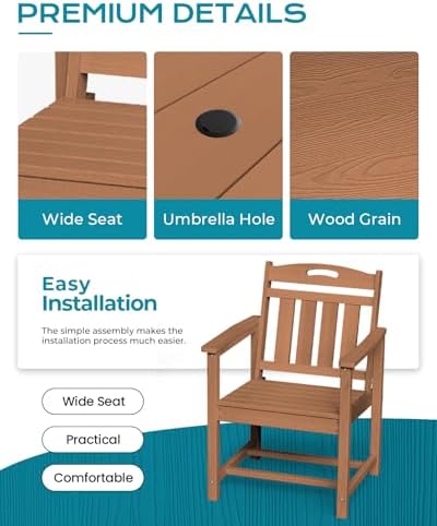 Ciokea HDPE Outdoor Patio Dining Table, All-Weather Furniture, Teak - Image 6