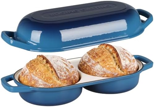 EDGING CASTING Enameled Cast Iron Double Bread Dutch Oven, Lake Blue by EDGINGCOOKWARE