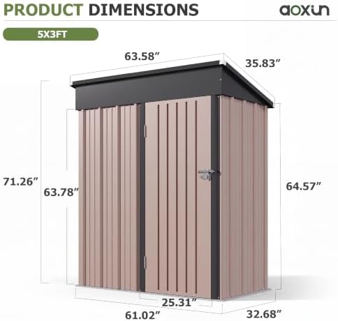 Aoxun 5x3 FT Outdoor Storage Shed with Sloping Roof, Brown - Image 2