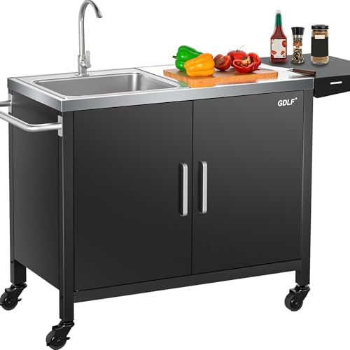 GDLF Outdoor Grill Table with Sink, Metal Grill Cart Sink Station by GDLFGoodLife