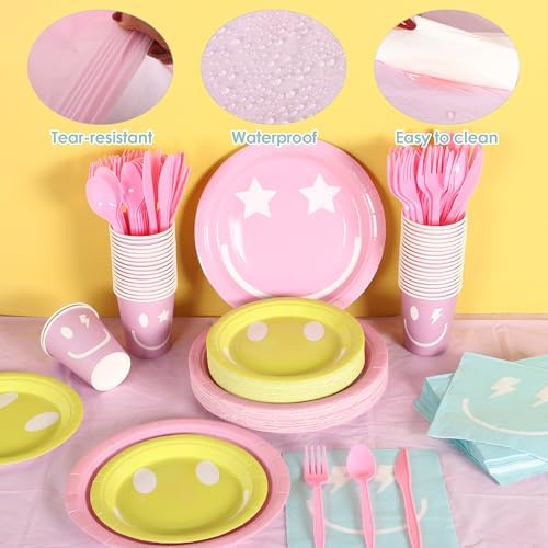 Kochorie 254 Pcs Preppy Smile Face Party Supplies Pastel Tableware Set - Image 4
