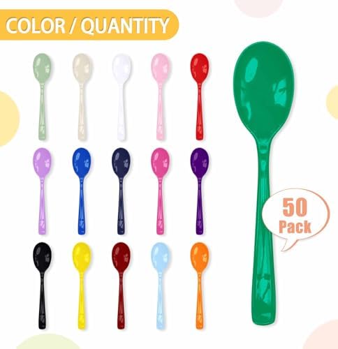 SietDESEO 50 PCS Green Plastic Spoons Disposable Utensils Heavy Duty Green Spoons Disposable Cutlery for Birthday Wedding Baby Shower Bridal Shower Plastic Silverware - Image 4
