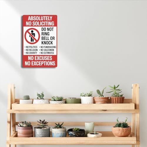 BEASTZHENG No Soliciting Metal Tin Sign for Home Tin Metal Wall Decor Do Not Ring Bell or Knock - Solicitation Sign for Front Door, House, Yard, Fence - Image 6