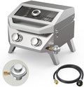 BESTFIRE 2-in-1 Portable Propane Grill, 20,000 BTU 2-Burner Tabletop Gas Grill for Camping & RV, Stainless Steel BBQ with Viewing Glass Lid, Thermometer & Dual-Gas Connection by GrillsOutdoorCooking