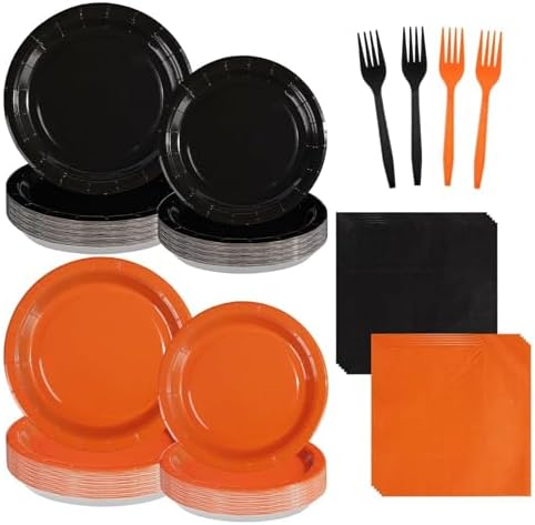 Grencian 96Pcs Orange and Black Party Decorations, Serves 24 by Grencian