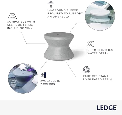 Ledge Lounger in-Pool Side Table with 2” Umbrella Hole - White Tanning Ledge Furniture for in-Water Use up to 10” Deep - UV20 Rated Resin, No-Rust Pool Deck Furniture for Baja Shelves & Sun Shelves - Image 6
