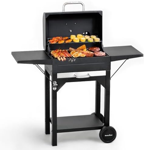 MASTER COOK Charcoal Grills with Two Side Tables, 342 SQIN Cooking Area Outdoor Smoker Barbecue bbq grill for Camping, Patio,Backyard Party, Picnic, Black by MasterCook