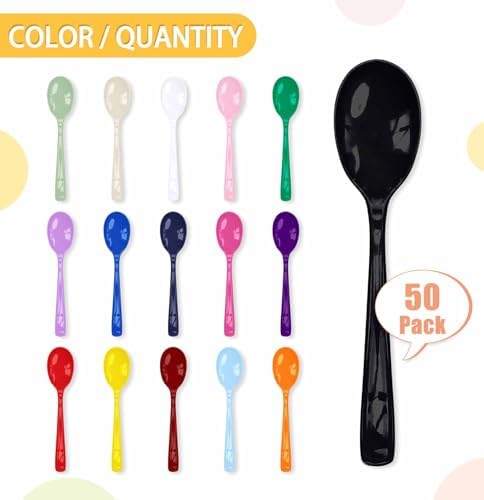 SietDESEO 50 PCS Black Plastic Spoons Disposable Utensils Heavy Duty Black Spoons Disposable Cutlery for Birthday Wedding Baby Shower Bridal Shower Plastic Silverware - Image 4