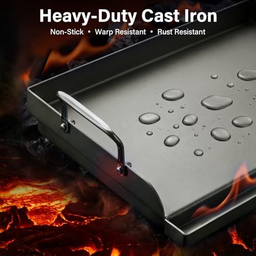 17" x 13" Cast Iron Flat Top Griddle - Oil Coating Non-Toxic - Universal Grill Insert with High Sidewalls, Fits Gas/Charcoal/Electric Grills (Weber, Charbroil, Nexgrill, More) - Image 3