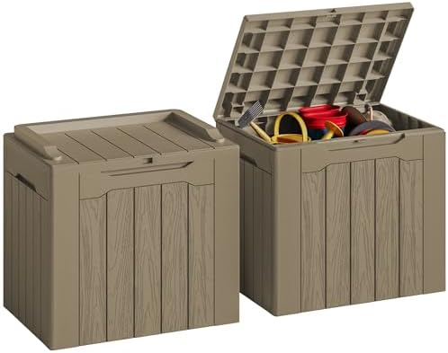 JUMMICO 31 Gallon Resin Deck Box Waterproof Outdoor Storage Boxes 2 Pack by JUMMICO
