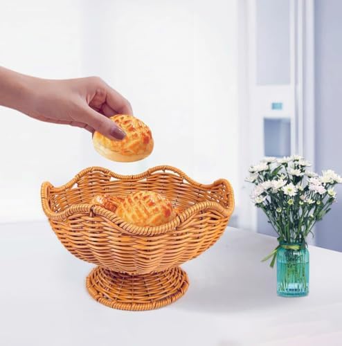 RT&BS Round Woven Fruit Basket for Counter, Wicker Bread Bowl, Woven Egg Baskets, Reusable Handwoven Basket for Living Room, Kitchen, Store, Restaurant, Outdoor, Party - Image 7