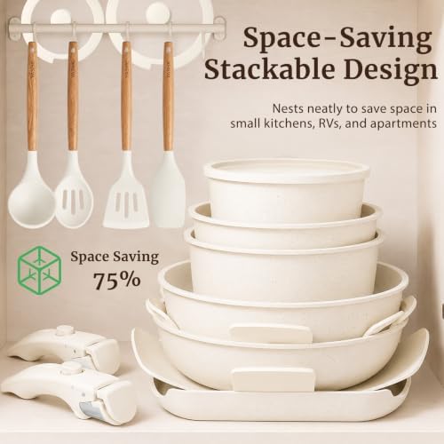 YASHE 21Pcs Nonstick Pots and Pans Set with Detachable Handles, Oven Safe - Image 6