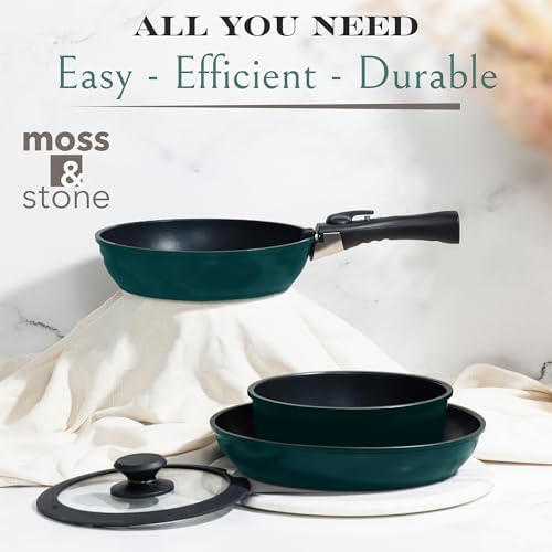 Moss & Stone 10-Piece Nonstick Pots and Pans Set, Removable Handle Cookware - Image 4