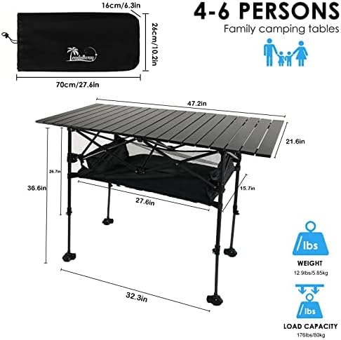 LEADALLWAY Adjustable Aluminum Camping Table 47" L x22 W - Image 3