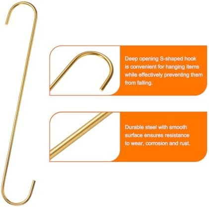 HARFINGTON 4pcs Long S Hooks 12 Inch Extra Long Metal S-Shaped Hanging Hooks High Manganese Steel S Hanger Storage Organizing Tool for Kitchen Garden Bathroom Garage Closet, Gold Tone - Image 4
