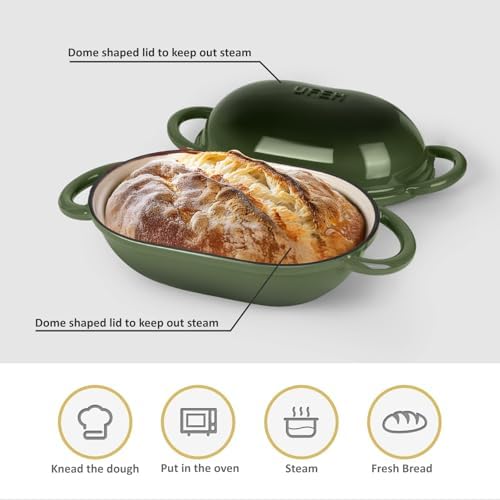 Dutch Oven for Bread Baking – Premium Cast Iron Pot with Lid – Perfect for Sourdough, Artisan Loaves & No-Knead Bread – 2 QT / 1.9L (Enameled, Round, Oven & Stovetop Safe), Green - Image 5